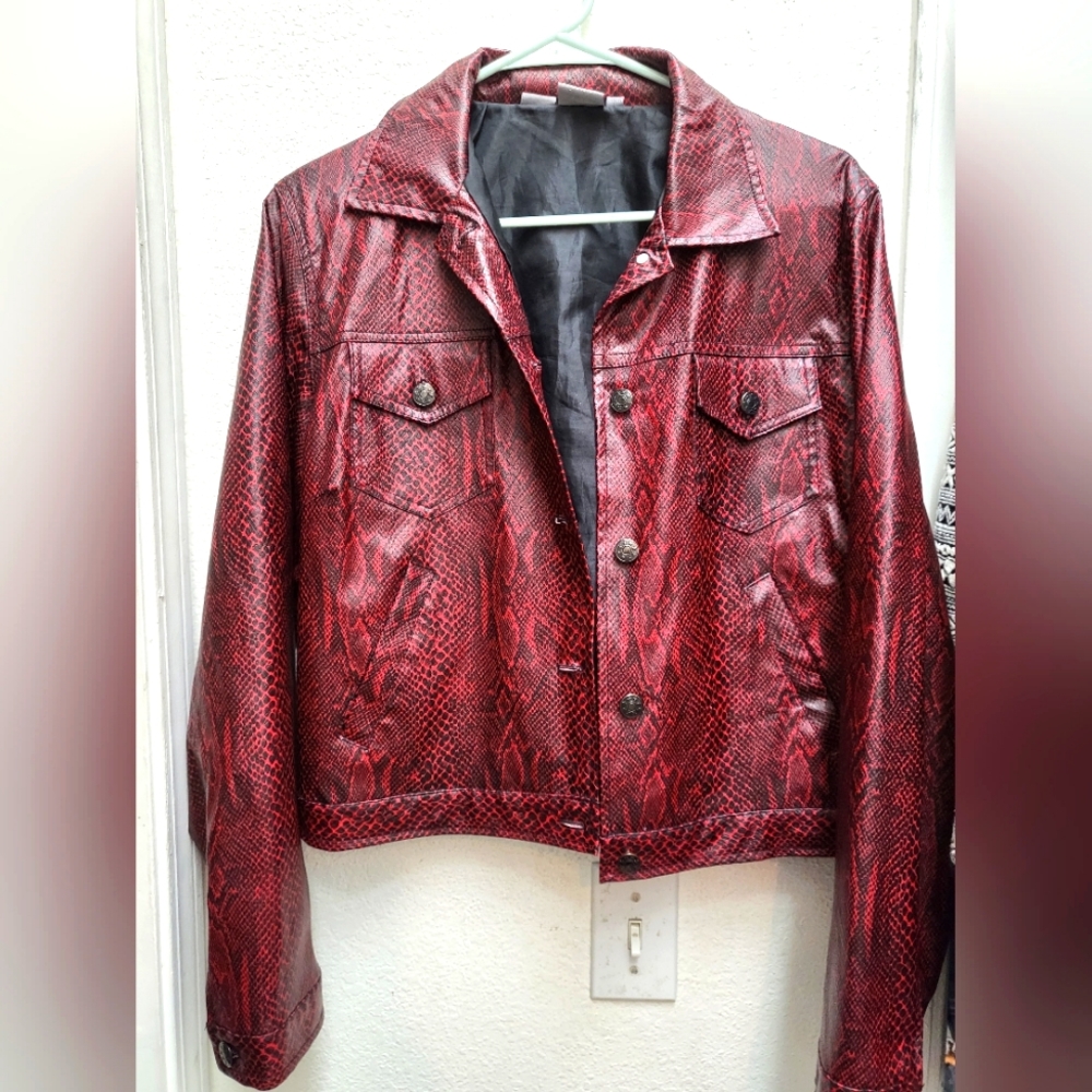 Anchor Blue feax snake skin red jacket